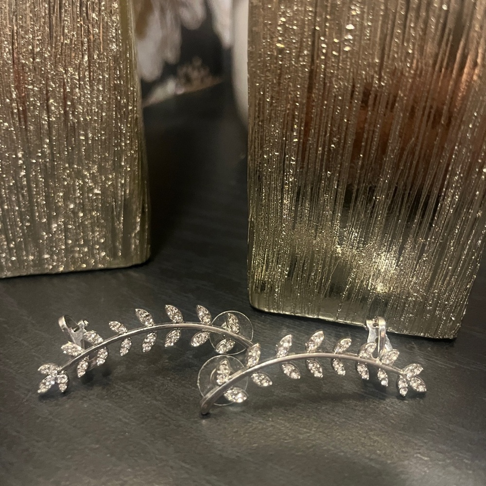 Silver Leaf Crystal Earrings